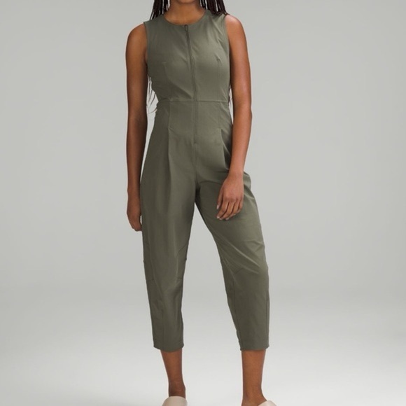 lululemon athletica Pants - Lululemon Warpstreme Zip-Front Jumpsuit in an olive green color.